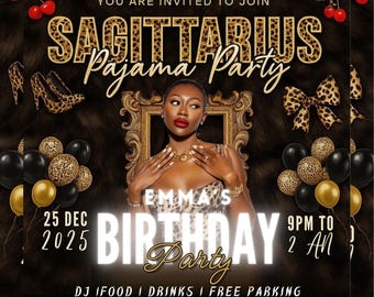 Sagittarius Pajama Party Flyer, Nightlife Birthday Bash (Editable Canva Template)