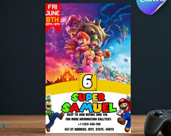 Super Mario Geburtstagseinladung: Bearbeitbare Videospiel Party Vorlage (Digitaler Download)