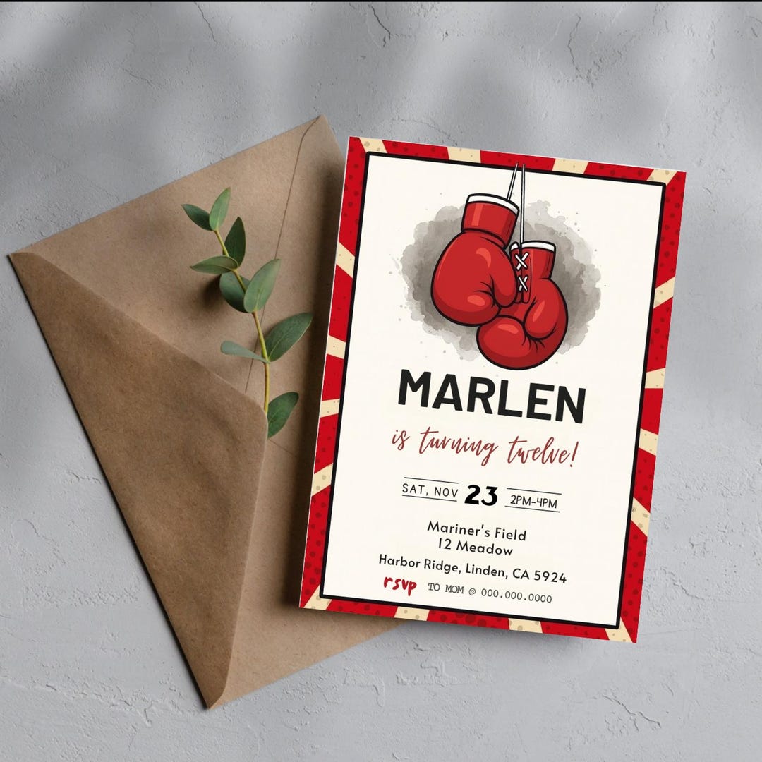 Boxing Birthday Invitation, Knockout Fight Night Theme (editable Canva ...
