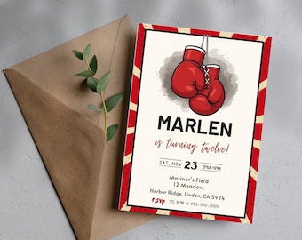 Boxing Birthday Invitation, Knockout Fight Night Theme (Editable Canva Template)