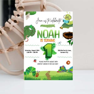 Hungry Caterpillar Birthday Invitation Colorful Kids Party Invite Editable Digital Template Storybook Theme Birthday Instant Download Design
