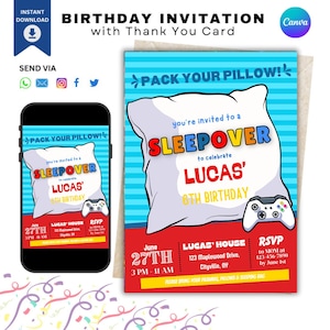 Boys Sleepover Invitation: Editable Pajama Party Template (Digital Download)