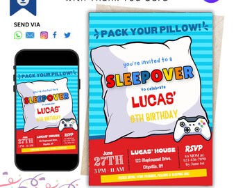 Boys Sleepover Invitation: Editable Pajama Party Template (Digital Download)