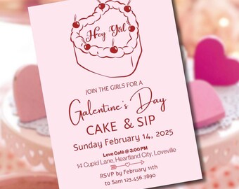 Galentinstagseinladung Girls Night Party Invite Valentinsbrunch Bearbeitbare Canva Vorlage Sofortiger Download
