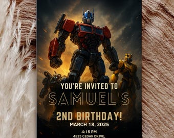 Transformers Birthday Invitation: Robot Hero Party, Optimus & Bumblebee (Digital Download, Editable Template 5x7" )