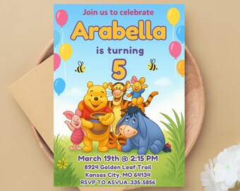 Winnie the Pooh Birthday Invitation: Editable Cartoon Party Invite (Digital Download)