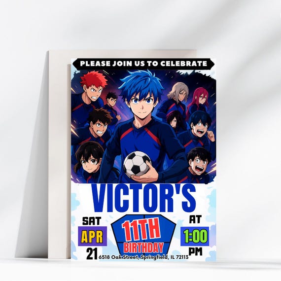 Blue Lock Birthday Invitation: Anime Soccer Party, Editable Canva