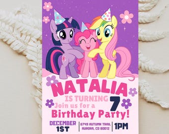 Pony Birthday Invitation: Rainbow Horse Party, Editable Template (Digital Download)