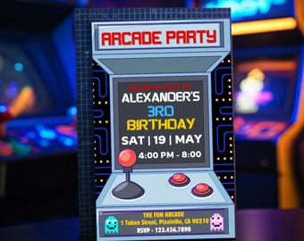 Retro Arcade Birthday Party Invitation: Editable Gaming Theme (Digital Download)