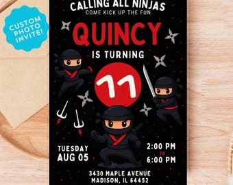 Ninja Birthday Invitation: Editable Karate Party, Red & Black (Digital Download)