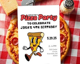 Pizza Party Geburtstagseinladung: Bearbeitbare Kindervorlage (Digitaler Download)