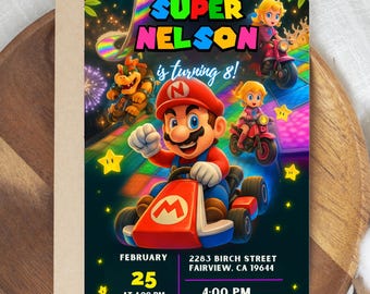 Racing Game Birthday Invitation: Editable Kart Party, Arcade Theme (Digital Download Card, 5x7" Template)