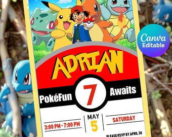 Pocket Monster Birthday Invitation: Adventure Party, Editable Template (Digital Download)