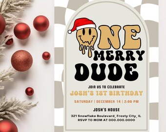 One Merry Dude 1st Birthday Invitation: Christmas Theme (Editable, Instant Download)