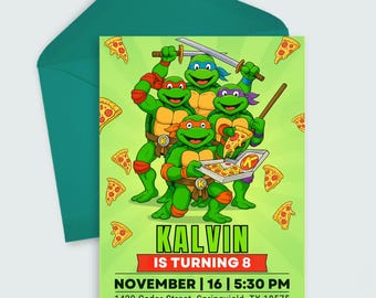 Ninja Turtles Geburtstagseinladung: Bearbeitbare Pizza Party Vorlage (Digital Download Card
