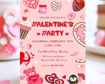 Valentinstag-Party-Einladung: Bearbeitbare Canva-Vorlage (Sofort-Download)