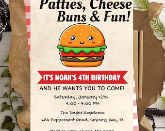 Cheeseburger Birthday Party Invitation: Editable Food Theme (Digital Download)