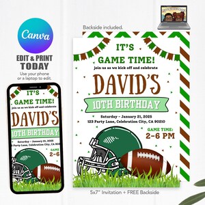 Football Party Invitation Editable Template Sports Birthday Invite Touchdown Celebration Customizable Kids Party Design Instant Download