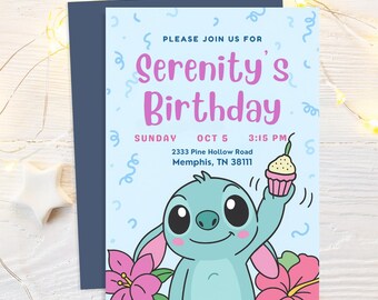 Alien Birthday Invitation: Tropical Cartoon Party, Editable Template (Digital Download)