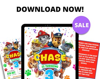 Einladung zum Kindergeburtstag: Heldenhafte Hundeparty (Digitales Template)