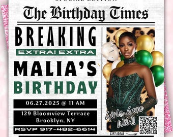Newspaper Birthday Flyer, Breaking News Style (Editable Canva Template)
