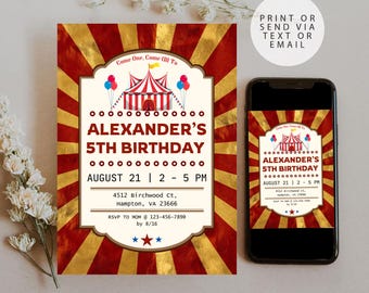 Circus Birthday Invitation: Editable Carnival Party Template (Digital Download)