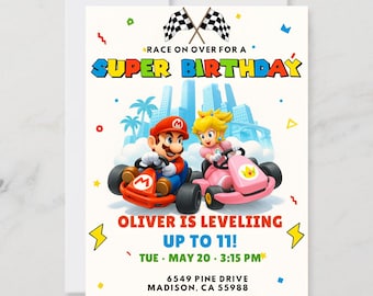 Mario Kart Geburtstagseinladung Digital Download Racing Party Bearbeitbar Einladen für Kinder