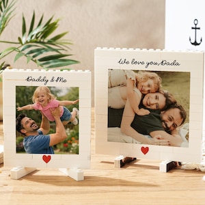 Custom Photo Block Frame – Daddy & Me Building Brick Keepsake for Father's Day