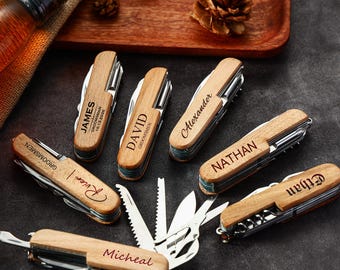 Handgefertigtes Multi-Tool-Messer mit Gravur