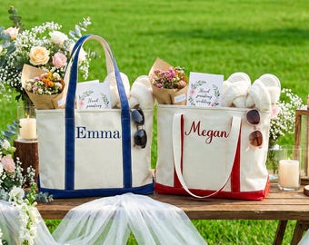 Sac fourre-tout bateau personnalisé de demoiselle d'honneur, sac fourre-tout en toile, fourre-tout avec texte personnalisé, cadeau pour elle, cadeau enterrement de vie de jeune garçon, cartable, broderie, sac de plage