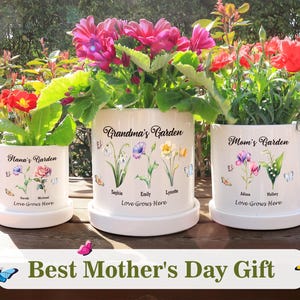 Grandma’s Garden Gift Personalized Flower Pot, Custom Birth Month Flower Gift For Mom Grandma Daughter, Perfect for Mother&#39;s Day or Birthday