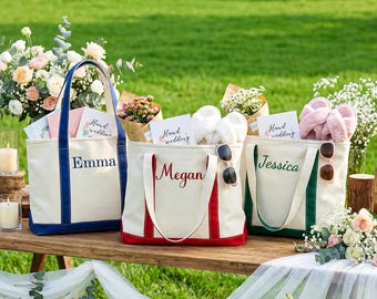 Sac fourre-tout en toile brodée, cadeau de demoiselle d'honneur, sac fourre-tout pour la mariée, fourre-tout texte personnalisé, cadeau EVJF, sac de plage, cartable, cadeau pour elle
