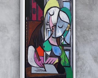 Pablo Picasso Woman Writing , Marie-Therese Art Print , Cubist Portrait Canvas , Abstract Writing Woman , Framed Modern Wall Decor