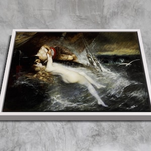 Le baiser de la sirène (1882) de Gustav Wertheimer | Art mural en toile encadré | Chef-d&#39;oeuvre symboliste romantique | Prêt à accrocher