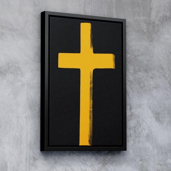 Cross von Andy Warhol – Religiöser Pop Art Leinwanddruck, spirituelles minimalistisches Wanddekor, modernes ikonisches gerahmtes Poster, Vintage Druckkunst