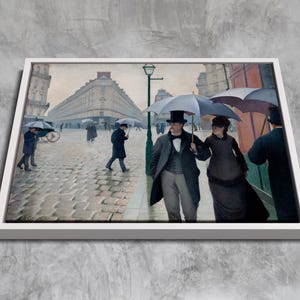 Paris Street; Rainy Day (1877) by Gustave Caillebotte | Framed Canvas Art | A Timeless Vision of Parisian Elegance | Custom Framing Options