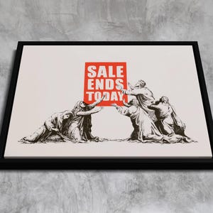 Banksy , Sale Ends | Premium Canvas Wall Art | Iconic Street Art | Floating Frame & Custom Framing Options | Ready to Hang