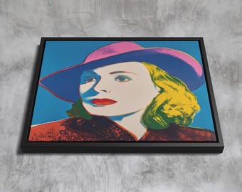 Ingrid Bergman With Hat by Andy Warhol , Pop Art Portrait Canvas, Celebrity Art Poster, Framed Modern Wall Art, Iconic Warhol Gift Idea