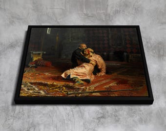 イヴァン雷帝とその息子 – 劇的な古典美術版画、歴史的ロシア絵画の