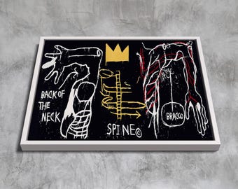 Baksidan av halsen av Jean-Michel Basquiat, neoexpressionistiskt canvastavla, samtida abstrakt väggkonst, inramad Basquiat-affisch