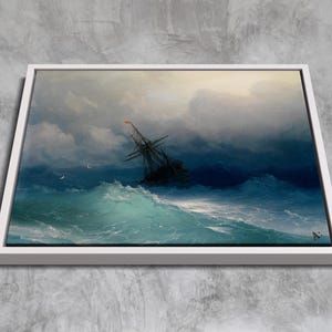 Ship on Stormy Seas (1855) by Ivan Aivazovsky | Framed Canvas Wall Art | Maritime Romantic Masterpiece |Custom Framing Options,Ready to Hang