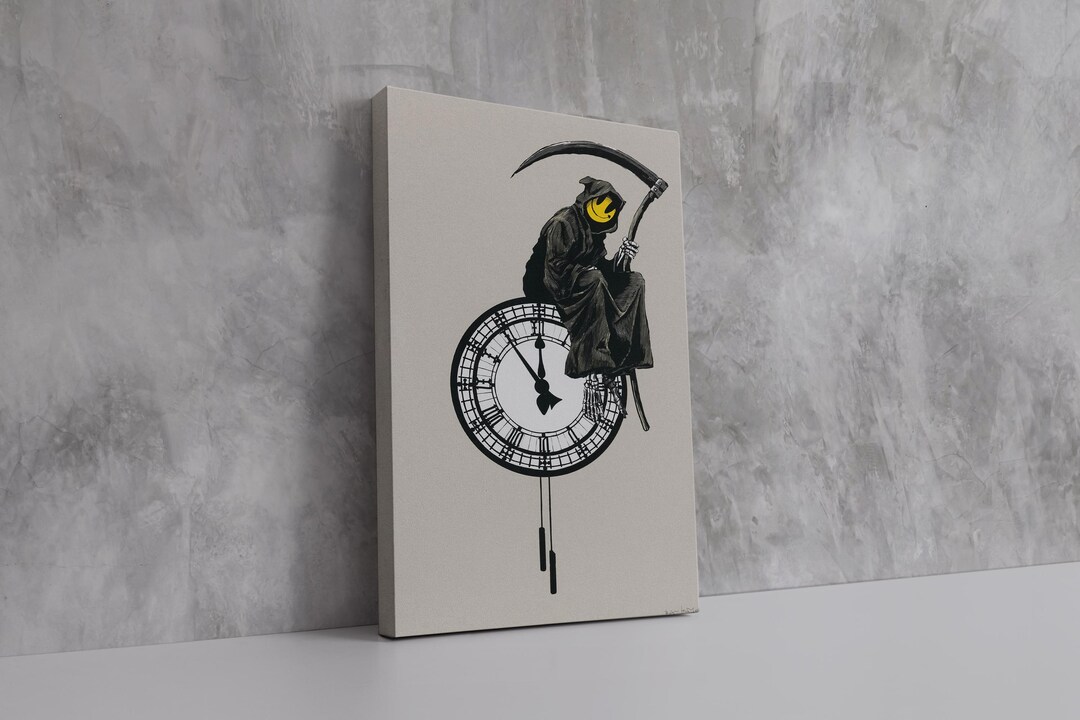 Banksy , Grim Reaper | Premium Canvas Wall Art | Iconic Street Art ...