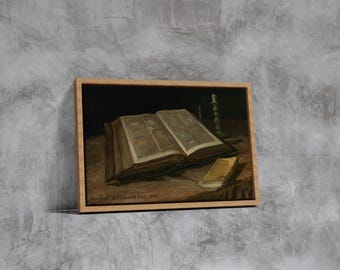 Still Life with Bible by Vincent van Gogh , Religious Canvas Art, Vintage Still Life Print, Classic Faith , Inspired Framed Wall Decor