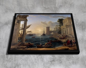 Seaport with the Embarkation of the Queen of Sheba (1648) by Claude Lorrain | Framed Canvas Wall Art | Timeless Baroque Masterpiece