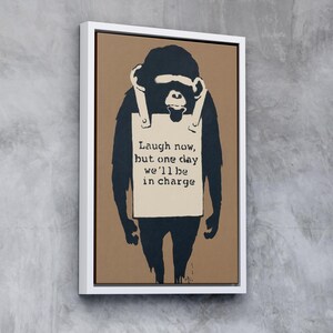 Banksy, Lache jetzt | Gerahmte Leinwand Wand Kunst | Schwimmender Rahmen und benutzerdefinierte Rahmenoptionen | Kultige Street Art Reproduktion