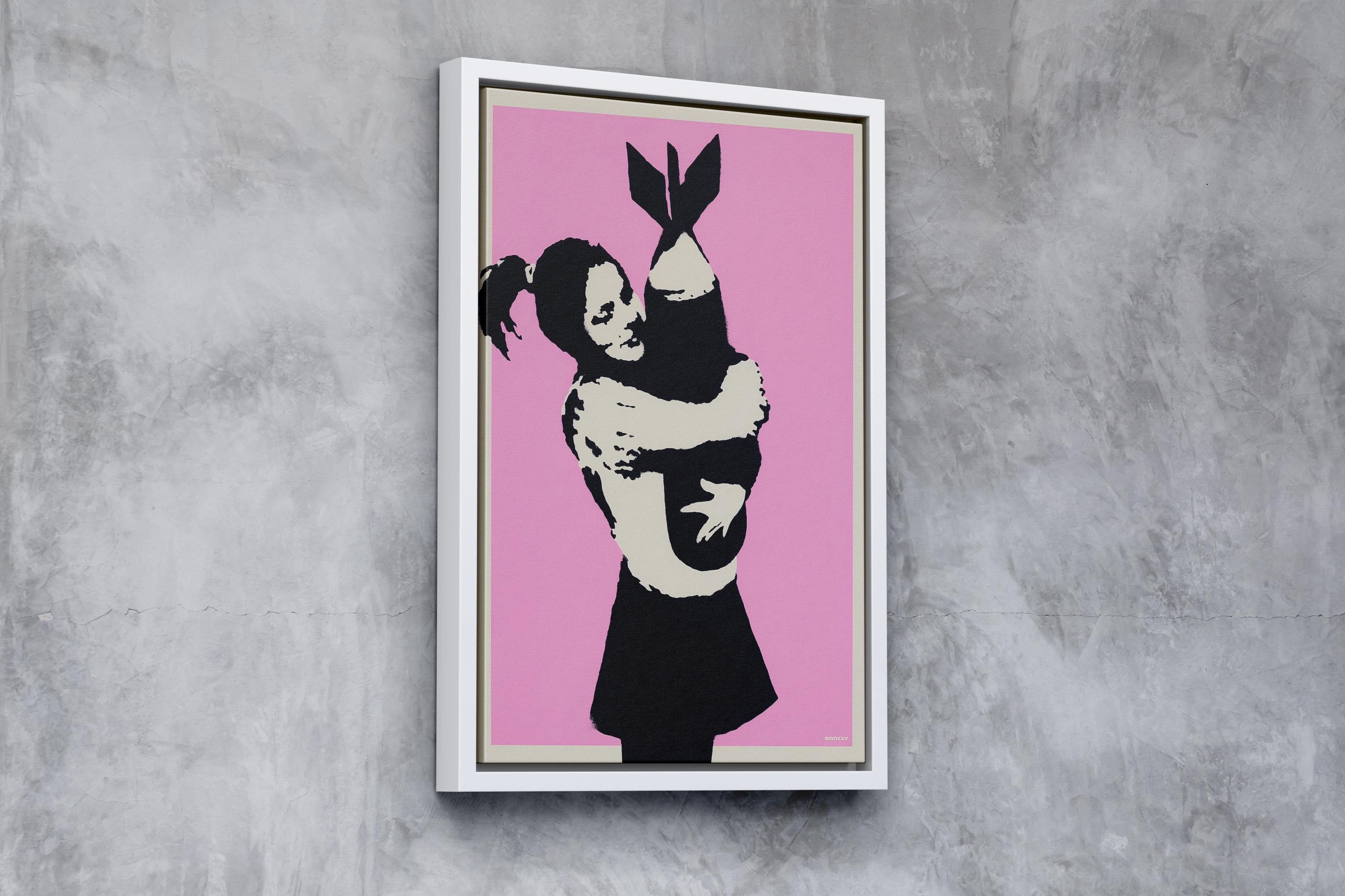 Banksy , Bomb Hugger | Framed Canvas Wall Art | Floating Frame