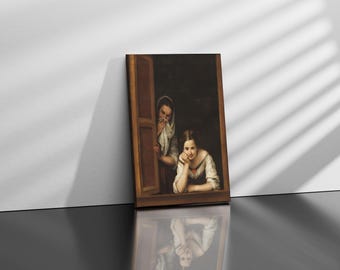 Two Women at a Window (1660) by Bartolomé Esteban Murillo | Framed Canvas Wall Decor & Premium Reproduction