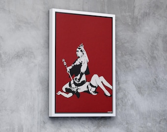 Banksy , Queen Vic | Framed Canvas Wall Art | Floating Frame & Custom Framing Options | Iconic Street Art Reproduction