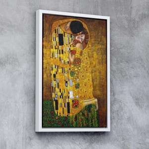 Canvasposter The Kiss, Gustav Klimt-print, cadeau voor haar, Klimt-schilderij, beeldende kunst, beroemd kunstwerk, Klimt The Kiss, ingelijste muurdecoratie