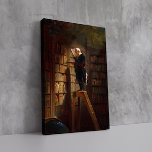 The Bookworm (1851) by Carl Spitzweg | Framed Canvas Wall Art | Romantic Era Masterpiece | Floating Frame & Custom Framing Options